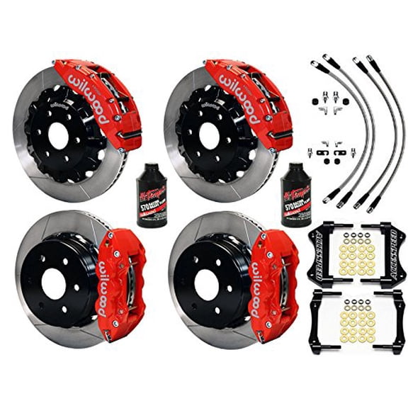 WILWOOD GM 1500 FRONT & REAR BIG BRAKE KIT with FREE BRAKE LINES & FLUID - WILWOOD TX6R 16 FRONT & AERO4 14 REAR, RED CALIPERS, SLOTTED ROTORS 2000-2006 GM TRUCK/SUV with 2-PISTON OE REAR