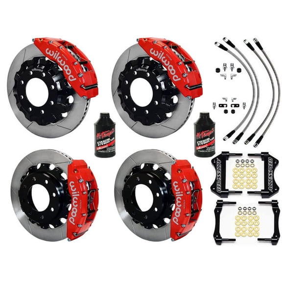 WILWOOD GM 2500/3500 TRUCK FRONT & REAR BIG BRAKE KIT FREE BRAKE LINES & FLUID - WILWOOD TC6R 16 FRONT & REAR, RED CALIPERS, SLOTTED, 2007 2008 2009 2010 SILVERADO/SIERRA 2500/3500