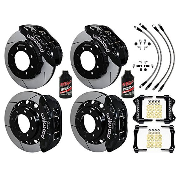 WILWOOD GM 2500/3500 TRUCK FRONT & REAR BIG BRAKE KIT WITH FREE BRAKE LINES & FLUID - WILWOOD TX6R 16 FRONT & REAR, BLACK CALIPERS, SLOTTED ROTORS, 2007 2008 2009 2010 SILVERADO/SIERRA 2500/3500