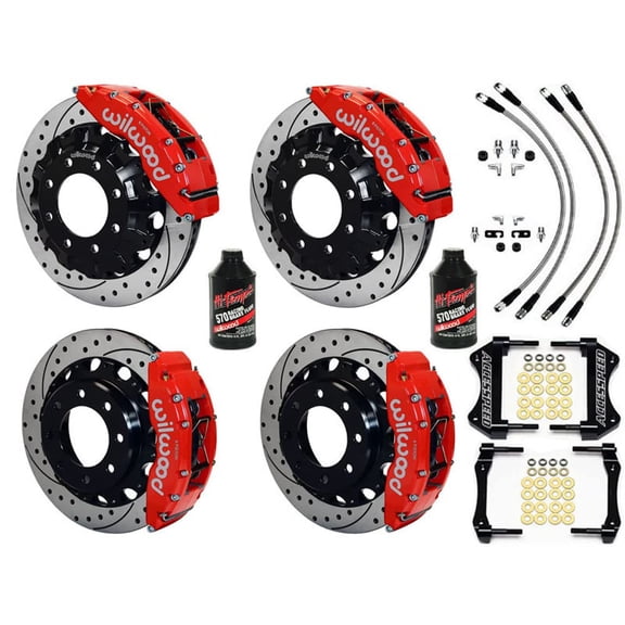 WILWOOD GM 2500/3500 TRUCK FRONT & REAR TC6R 16 BIG BRAKE KIT FREE BRAKE LINES & FLUID - RED CALIPERS, DRILLED+SLOTTED, 2000 2001 2002 2003 2004 2005 2006 GM 2500/3500 TRUCK with 4.84 CRR