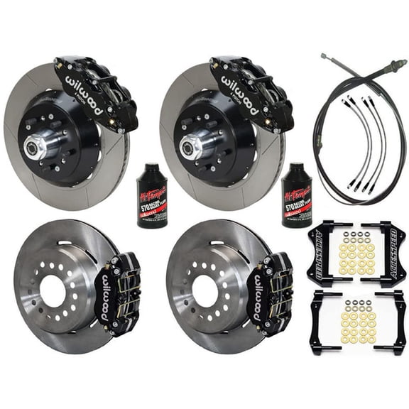 WILWOOD SL6R 13 FRONT & DYNAPRO 12 REAR BIG BRAKE KIT COMBO WITH FREE PARKING BRAKE CABLE, BRAKE LINES & FLUID, BLACK CALIPERS, For 1965-1967 MUSTANG WITH 2.50 OFFSET