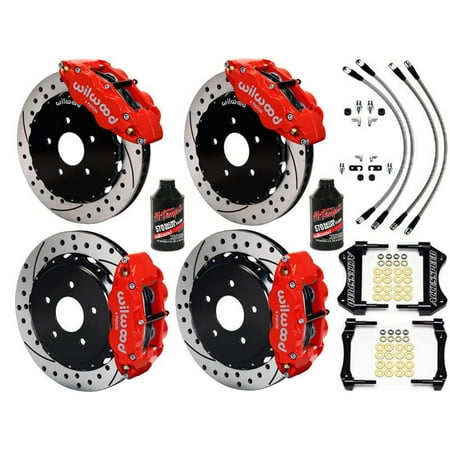WILWOOD WRX FRONT AND REAR 13” BIG BRAKE COMBO PACKAGE WITH FREE BRAKE LINES AND BRAKE FLUID, FORGED SUPERLITE KIT RED CALIPERS, DRILLED ROTORS, For 2008-2014 SUBARU WRX