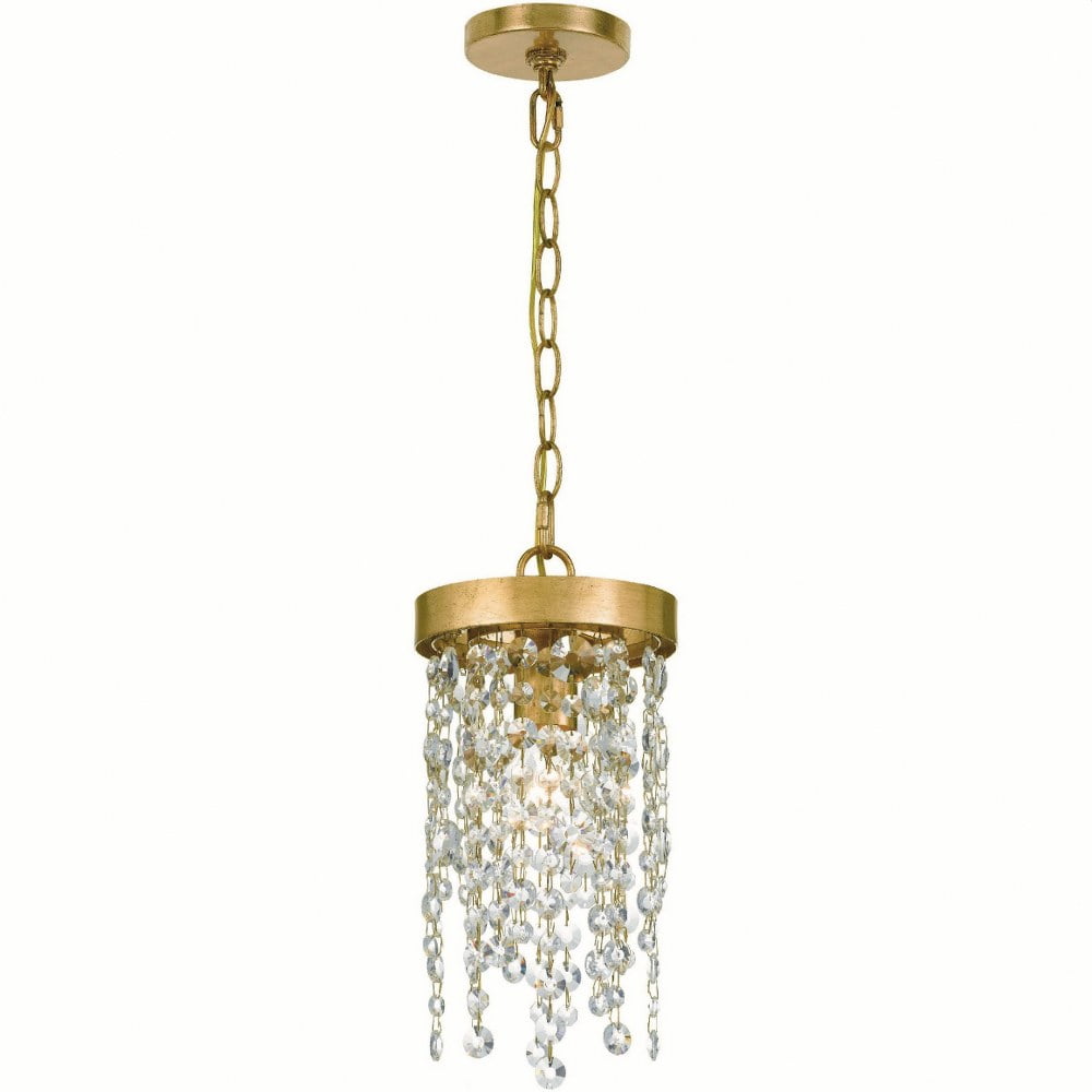 Elegant Crystal Cascade Pendant in Antique Gold with LED Light