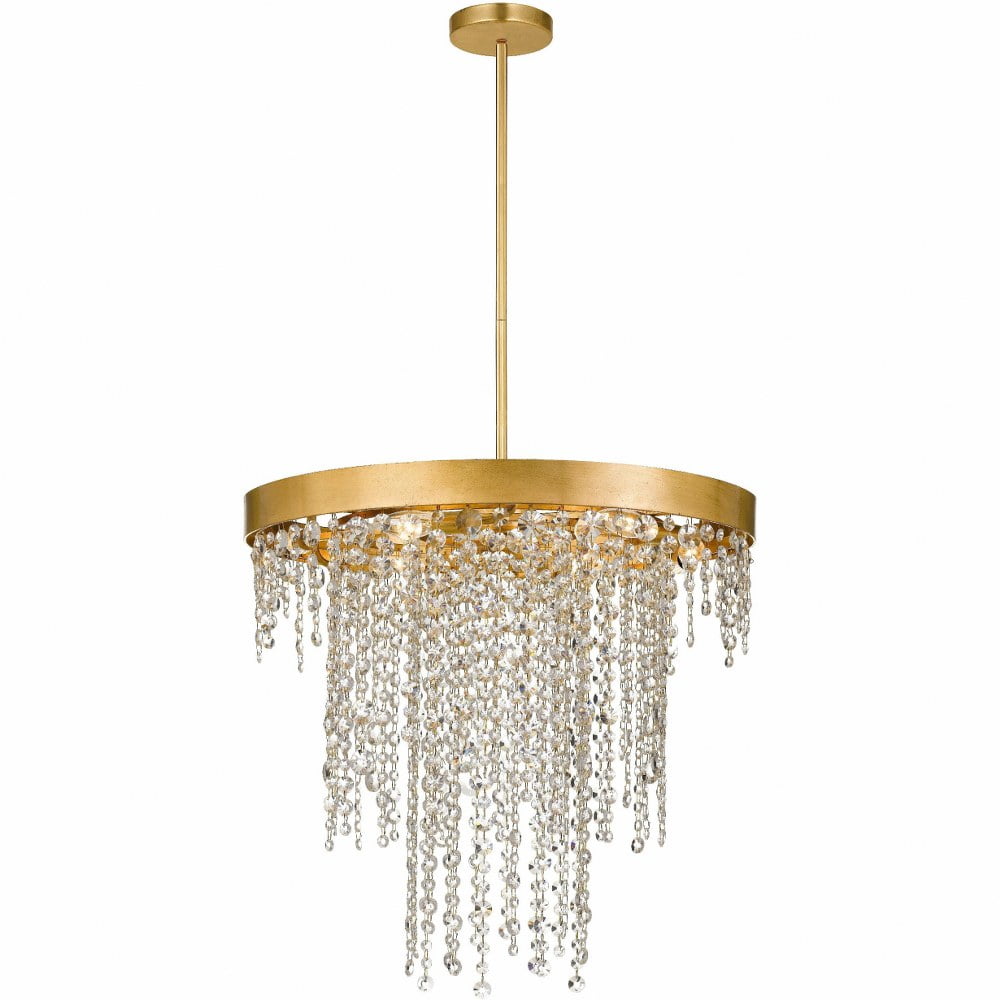 Antique Gold Elegance 6-Light Crystal Waterfall Chandelier