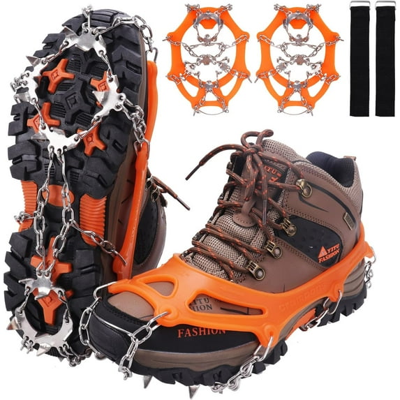 WIN.MAX Crampons for Shoes, Traction Cleats Ice Snow Grips with 19 Stainless Steel Spikes, Shoe Talons Anti - Slip Boots Spikes for Walking, Jogging, Climbing and Hiking
