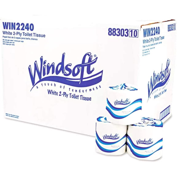 WIN2240B 2-Ply Septic Safe Individually Wrapped Rolls Bath Tissue - White (96 Rolls/Carton)