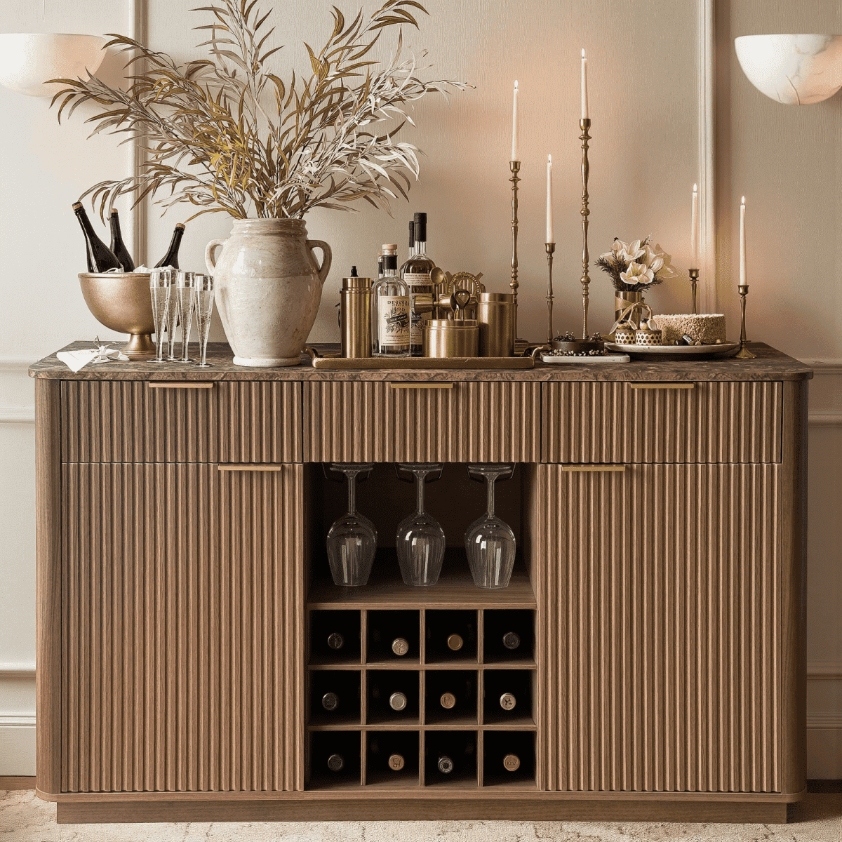 Bar Mid Rack WIN2WIN Fluted Sideboard Buffet Cabinet with Storage, 61