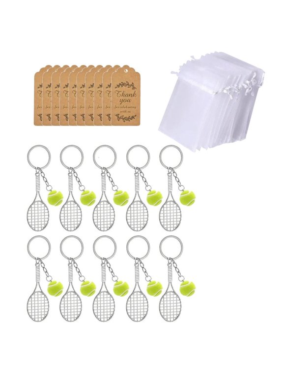 10Pcs Tennis Themed Keychain With Organza Drawstring Bag Gift For Athletes