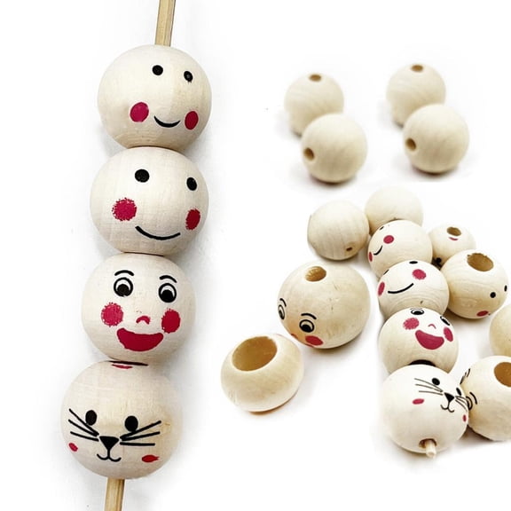 WIND LAND 120Pcs Smiles Wooden Beads Natural Wooden Beads Smiles Face Beads for Crafting