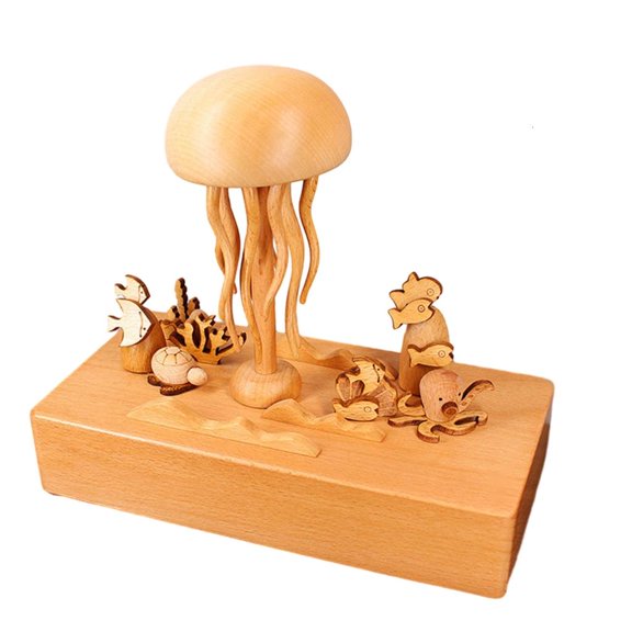 WIND LAND Wooden Jellyfish Music Box Ocean Decor, Enchanting Musical Experience