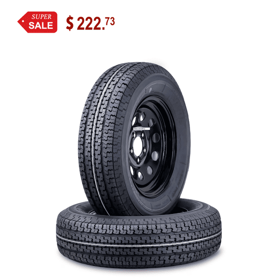 WINDA Trailer Tire Wheel Assembly ST205/75R14 8-Ply D 105L 5 Lug on 4.5" PCD Black Mod Rim ,SET 2