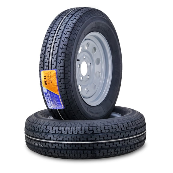 WINDA Trailer Tire Wheel Assembly ST205/75R14 8-Ply D 105L 5 Lug on 4.5" PCD Silver Mod Rim ,SET 2
