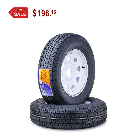 WINDA Trailer Tire Wheel Assembly ST205/75R14 8-Ply D 105L 5 Lug on 4.5" PCD White Spoke Rim ,SET 2