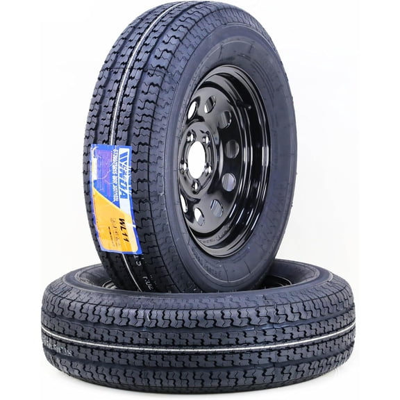 WINDA Trailer Tire Wheel Assembly ST205/75R15 8-Ply D 107L 5 Lug on 4.5" PCD Black Mod Rim ,SET 2