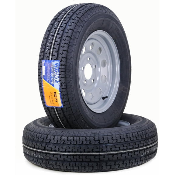 WINDA Trailer Tire Wheel Assembly ST205/75R15 8-Ply D 107L 5 Lug on 4.5" PCD Silver Mod Rim ,SET 2