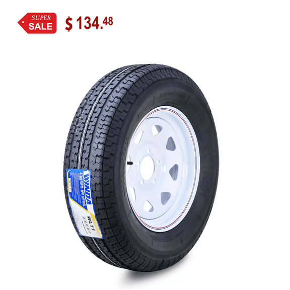 WINDA Trailer Tire Wheel Assembly ST205/75R15 8-Ply D 107L 5 Lug on 4.5" PCD Silver Mod Rim