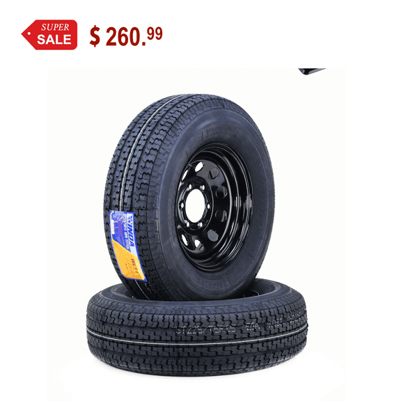 WINDA Trailer Tire Wheel Assembly ST225/75R15 10-Ply E 117L 6 Lug on 5.5" PCD Black Mod Rim ,SET 2