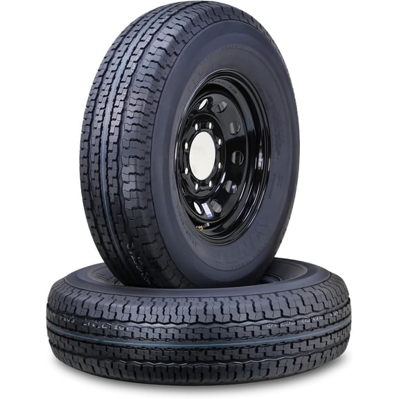 WINDA Trailer Tire Wheel Assembly ST235/85R16 12-Ply F 128L 8 Lug on 6.5" PCD Black Mod Rim ,SET 2
