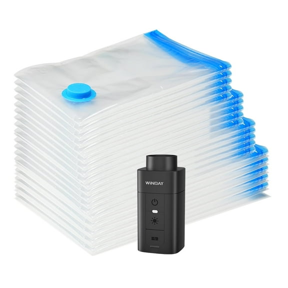 WINDAY Vacuum Storage Bags with Electric Air Pump, Space Saver Vacuum Seal Storage Bags 20-Pack Sealer Bags for Clothes, Clothing, Bedding, Comforter