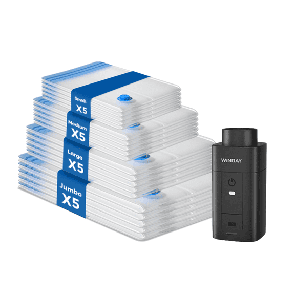 WINDAY Vacuum Storage Bags with Electric Air Pump, Space Saver Vacuum Seal Storage Bags 20-Pack Sealer Bags for Clothes, Clothing, Bedding, Comforter