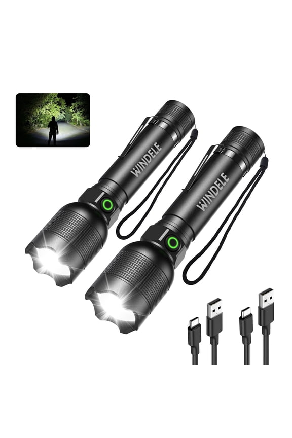 Rechargeable LED Flashlights High Lumens, Metal Flashlights for Outdoor (2 Pack)