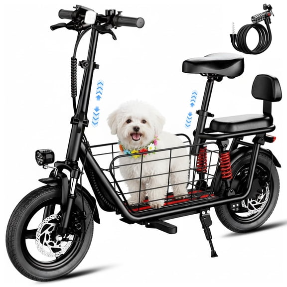 WINDHORSE 14" Electric Scooter for Adults with Seat and Basket, Free Bike Lock, 20mph, 25mile Range, Dual Suspension, Foldable 2-Seat E Scooter