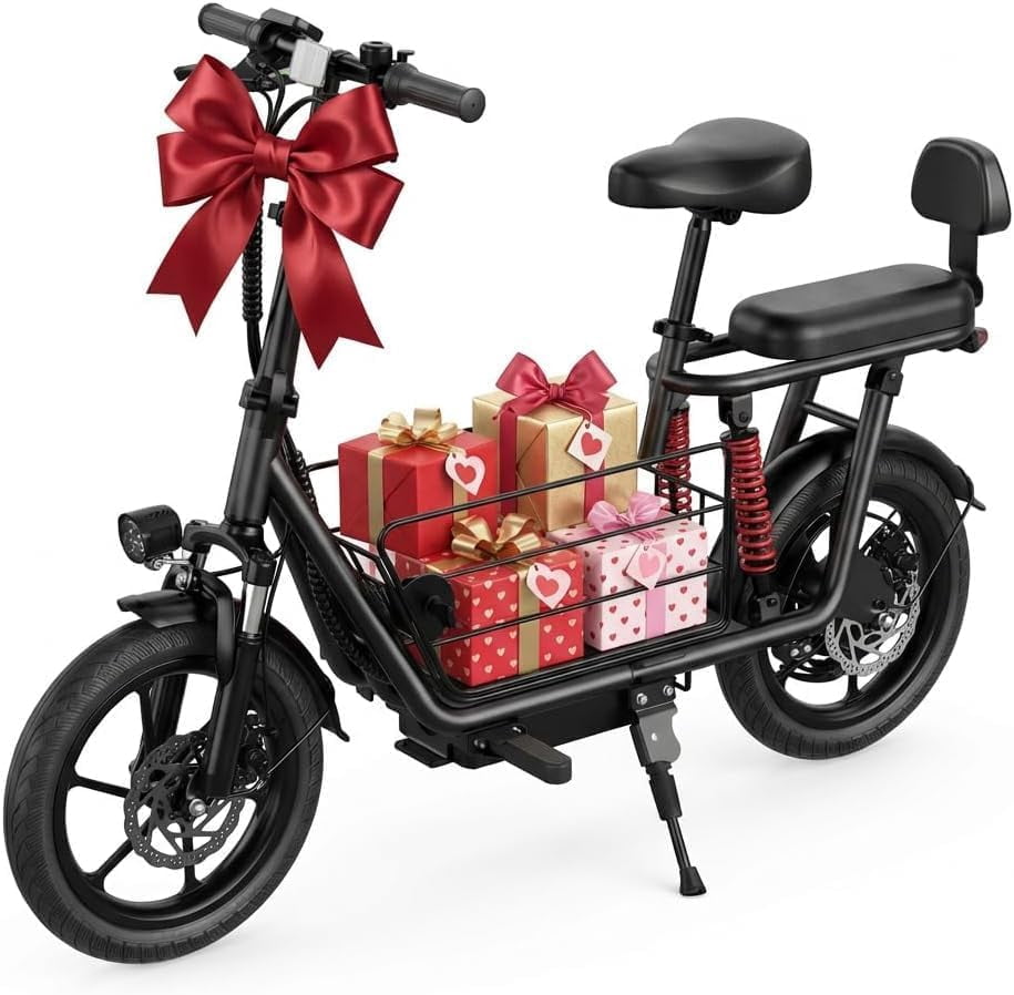 WINDHORSE 16" Electric Scooter with Seat for Adults 20mph 40-mile, Foldable 2-Seat E Scooter with Openable Side Door Basket Pet Friendly for Shopping