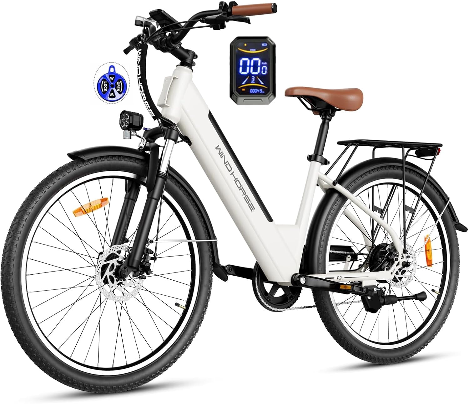 WINDHORSE F2 Electric Bike for Adults, 26" Tires Step-Thru 20mph 25-50miles Commuter Ebike 350W High-Speed Motor UL 2849