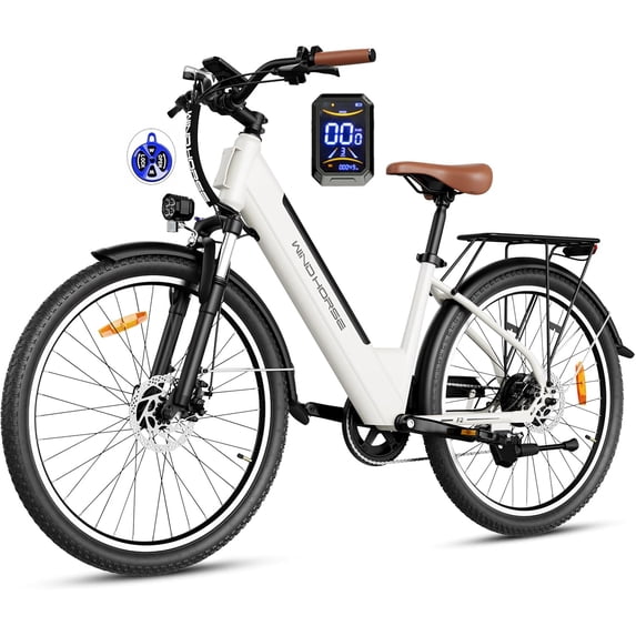 WINDHORSE F2 Electric Bike for Adults, 26" Tires Step-Thru 20mph 25-50miles Commuter Ebike 350W High-Speed Motor UL 2849