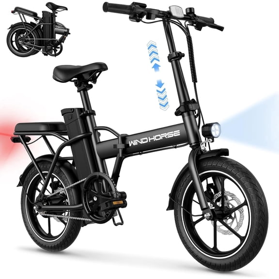 WINDHORSE Foldable Electric Bike for Adults with Dual Seat, 16" Ebike Peak 630W High Speed Motor 20 mph, 36V Removable Battery 20-35mile Range, UL2849