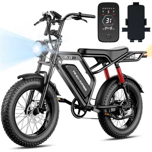 WINDHORSE V8PRO Electric Bike for Adults, 20" Fat Tire Electric Dirt Bike with Free Phone Mount, Long Seat, Rear Rack, 1500W Peak Motor 31 mph, 65 miles PAS Range 48V 15.6Ah Battery, 7 Speed, UL2849