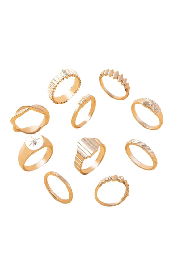 10 Pieces Fashionable Alloy Rings Geometric Cuff Rings Set Accessory for Women Trendy Handmade Fashion Accessories