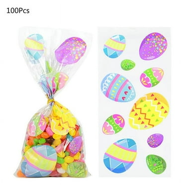 WINDLAND 100 pcs Treat Bags with Twist Ties for Holiday Goody Easter Theme Bunny Egg