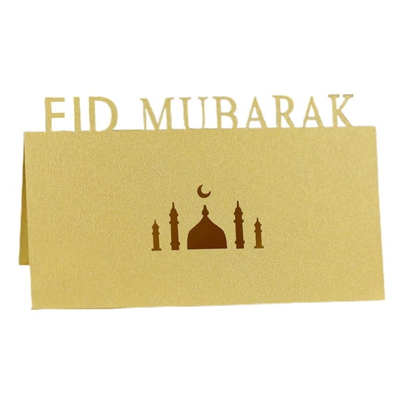 WINDLAND 100Pcs 3D Letters Eid Mubarak Table Invitation Cards Ramadan Kareem Hollow Out Palazzo Moon Paper Placecard Islamic Festival Party Decoration