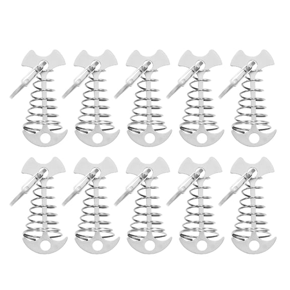 WINDLAND 10Pcs Fishbone Deck Anchors Peg with Spring Buckles Outdoor Camping Accessory