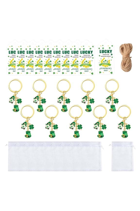 10Pcs Four Leaf Metal Keychains Decorative Key Holders with Drawstring Bag