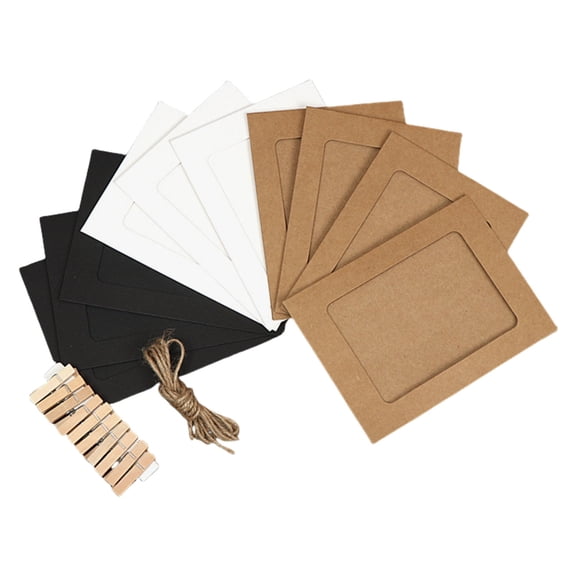 WINDLAND 10Pcs Wall Hanging Paper Photo Frame with 3 Color Designs Include Clips And Rope