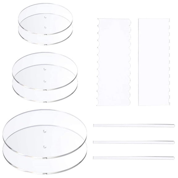 WINDLAND 11pcs Acrylic Round/Square Cake Disk Set Circle Base Boards with Center Hole Pillar Comb Scrapers Dowel Rod Kitchen Tool