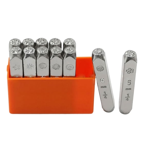WINDLAND 12PCS Metal Letter Punch Set 1/8” 1/4” Steel Flower Stamp Set Stamping Tool for Imprinting Metal, Craft