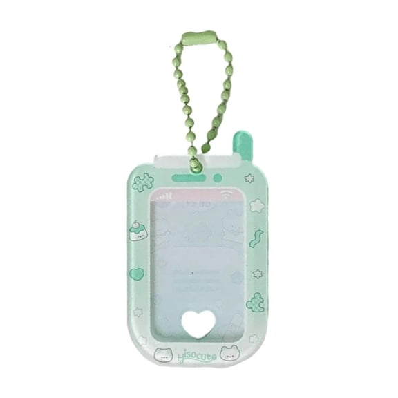 WINDLAND 1Inch Acrylic Small Phone Shape Photocard Holder Clear Card Case Student Campus Kpop Idol Photo Sleeve with Chain Charm