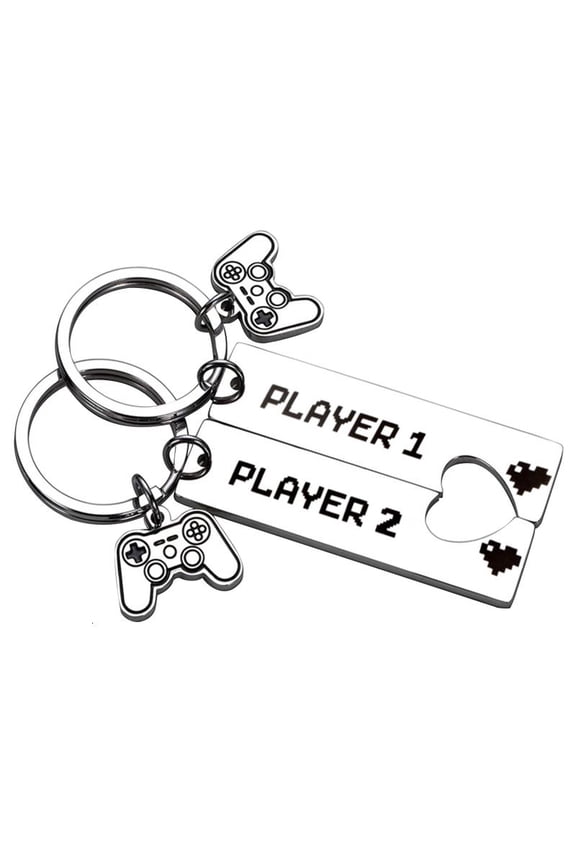 2 Pieces Gamer Matching Heart Puzzle Pendant Keychain for Couple Best Friends
