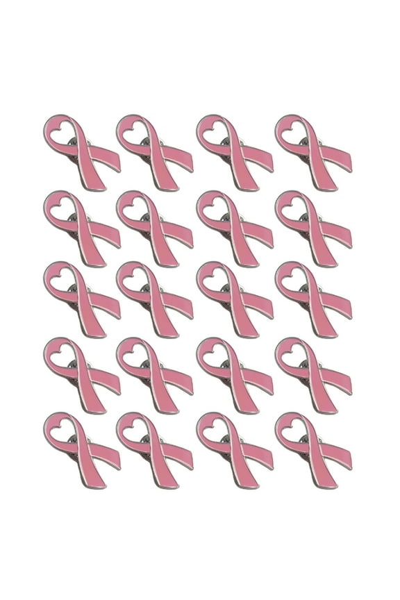 20pcs Breast Cancers Awareness Enamel Lapel Pin Heart Ribbon Brooches Pins Gift