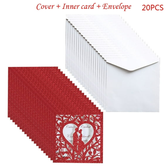 WINDLAND 20pcs/set Wedding Invitations Cards Glitter Hollow Greeting Card Invite Envelope