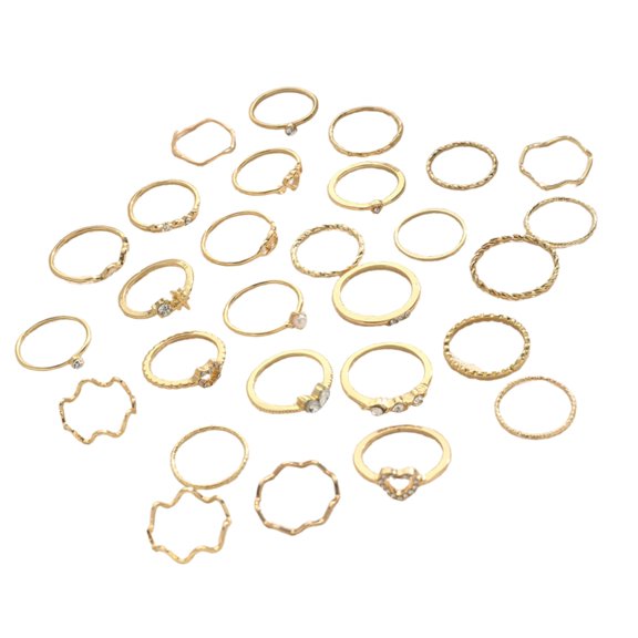 WINDLAND 28pcs Heart Waving Rings Set With Rhinestones for Fashionable Women Wear
