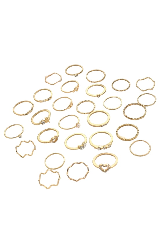 28pcs Heart Waving Rings Set With Rhinestones for Fashionable Women Wear