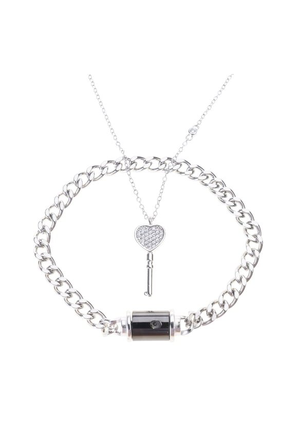 2pcs Couple Lock Charm Bracelet Metal Chain Bangle Heart Key Pendant Necklace