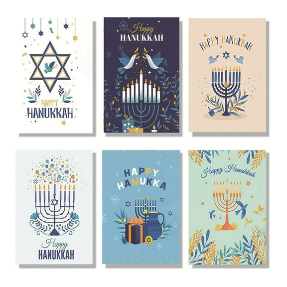 WINDLAND 30Pcs Menorah Bird Print Hanukkah Greeting Cards with Envelopes Humor Holiday Assortments Happy Hanukkah Note Card Party