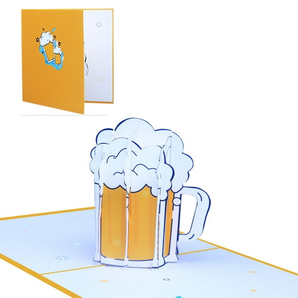 WINDLAND 3D for Pop Up Father's Day Card Beer Mug Blessing Message Greeting Cards for Husband Son Dad Grandfather Men Surprise Gift Supplies