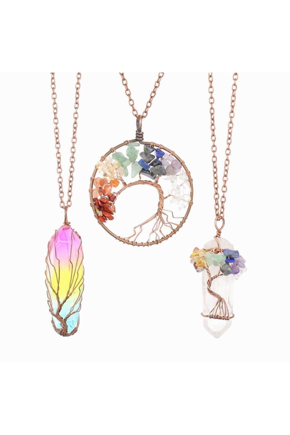 3Pcs Spiral Circle Hand Tree Root Natural Crushed Stone Necklace