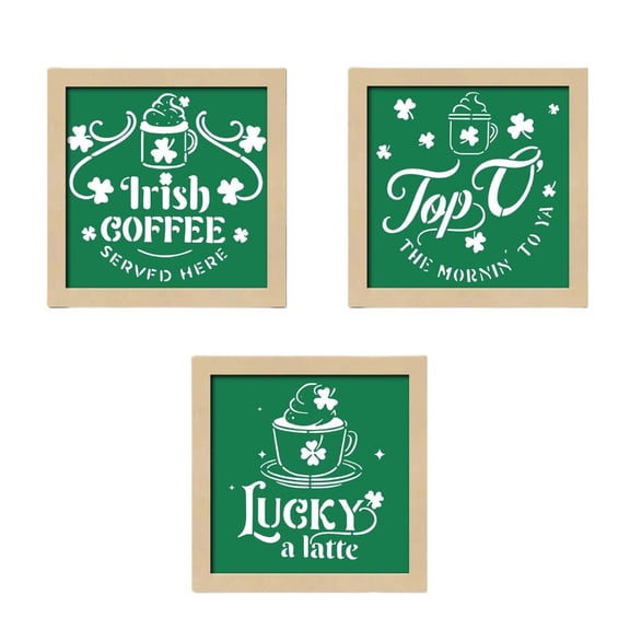 WINDLAND 3Piece Patricks Day Photo Frame Set Wood Picture Irish Desktop Photo Frame